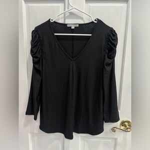 GREEN ENVELOPE Black Long Puff Sleeves V Neck Blouse Top SIZE MEDIUM Pre Loved